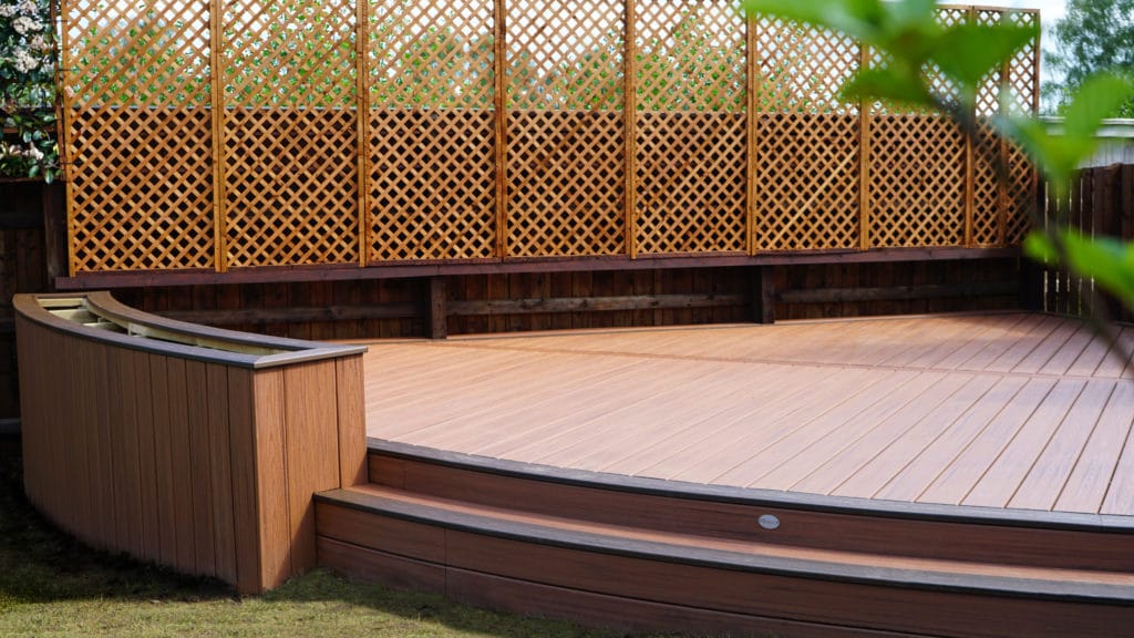 custom curved trex decking installed in corby