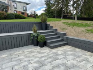 Grey garden decking installation