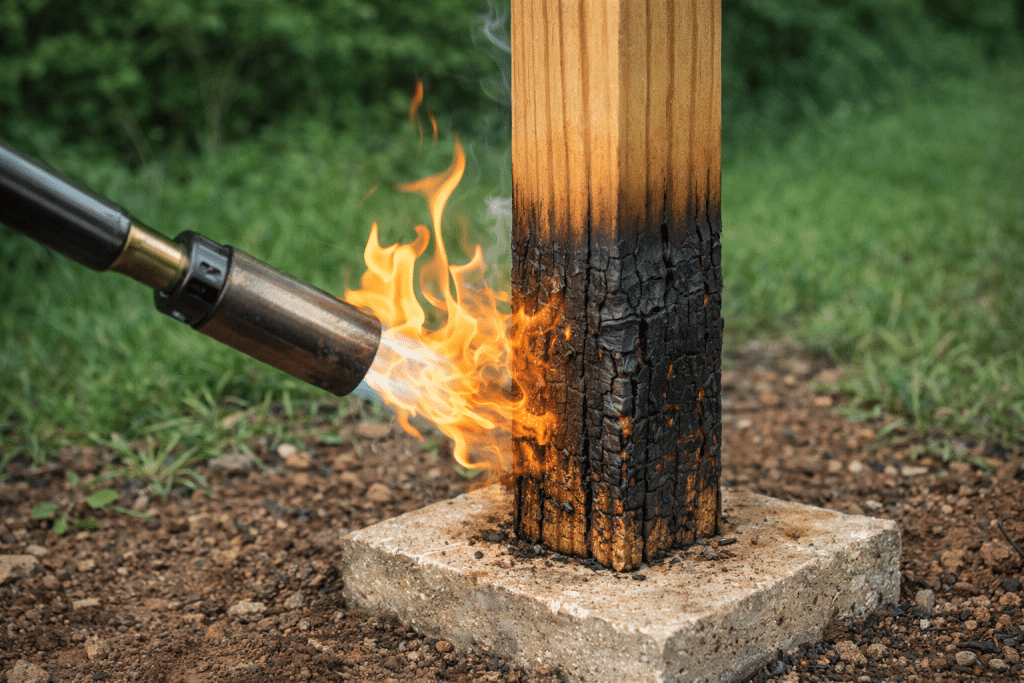 charring timber posts for decking