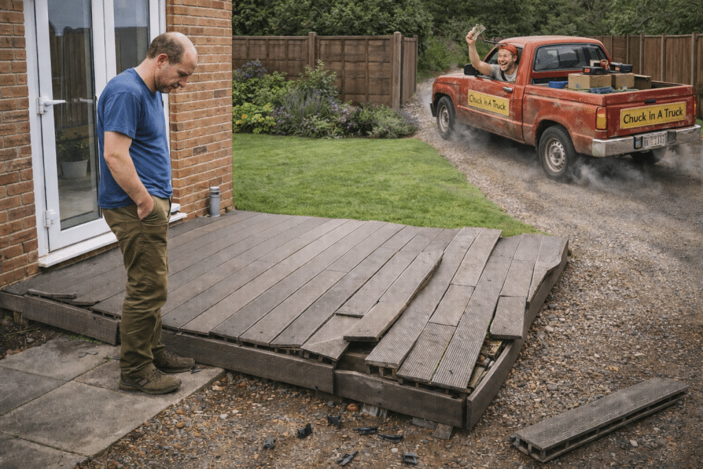 chuck in his truck ripping people off by building cheap decks