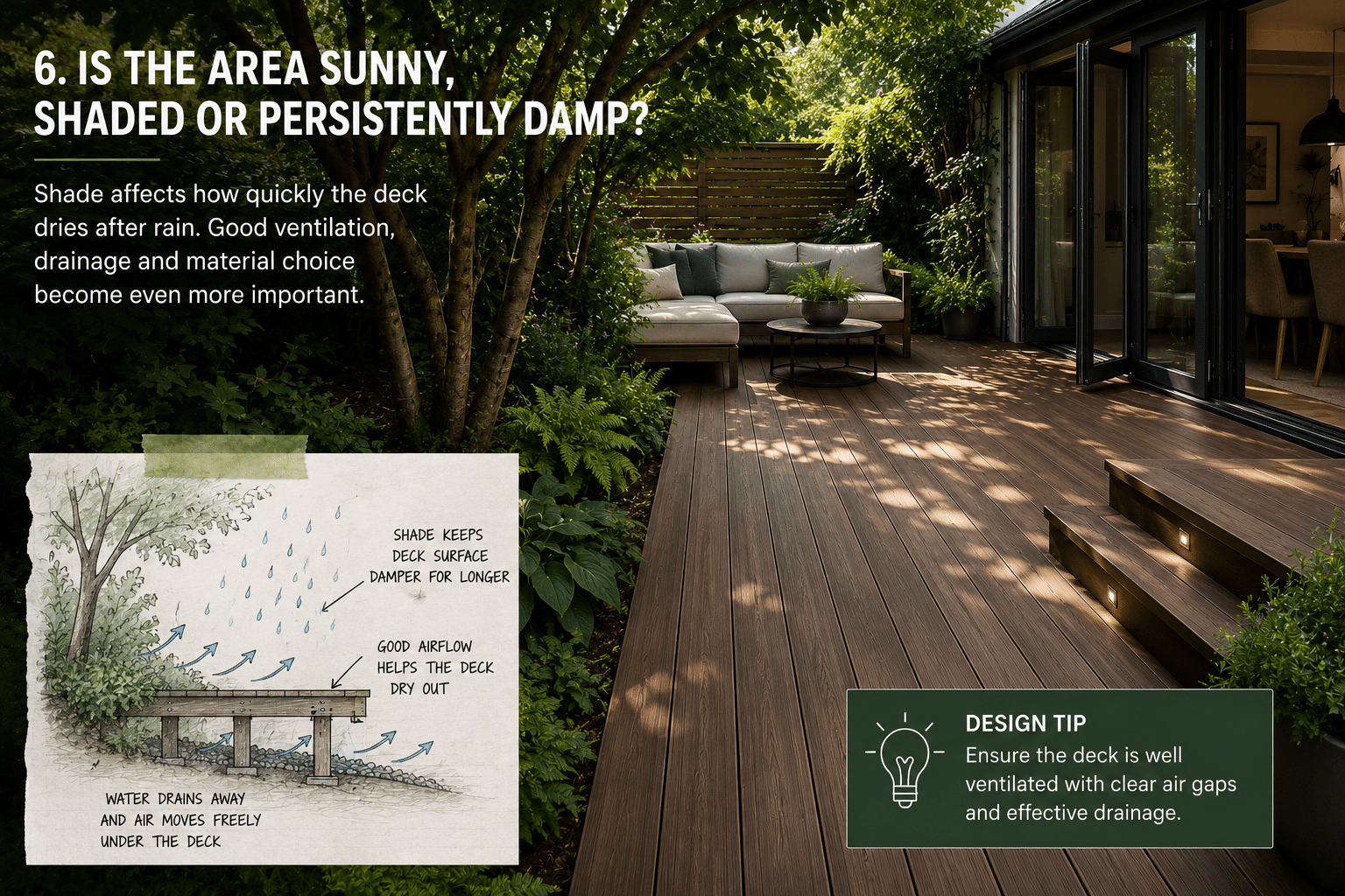 decking in a sunny, shady or damp areas