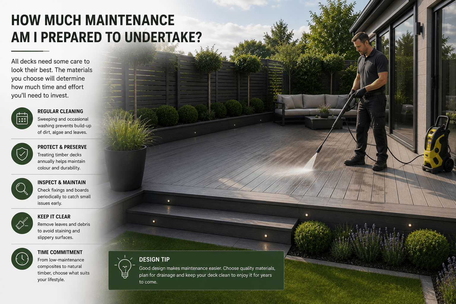 maintenance depends on what decking material you choose